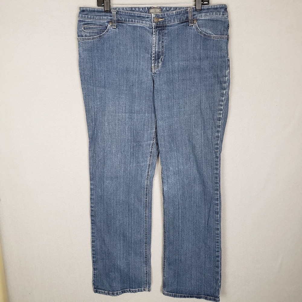 Additions By Chicos Straight Leg Denim Jeans Blue Embroidered Pockets Size 2.5 L